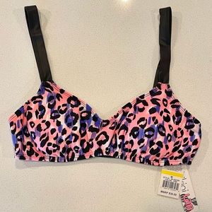 Bikini Lab Pink, Black and Purple Swim Bikini Top NWT! Retro Animal Print!